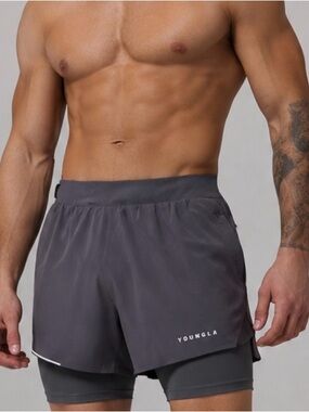 YoungLA 2-in-1 Compression Running Shorts | Men’s XL | Dark Gray Athletic GYM